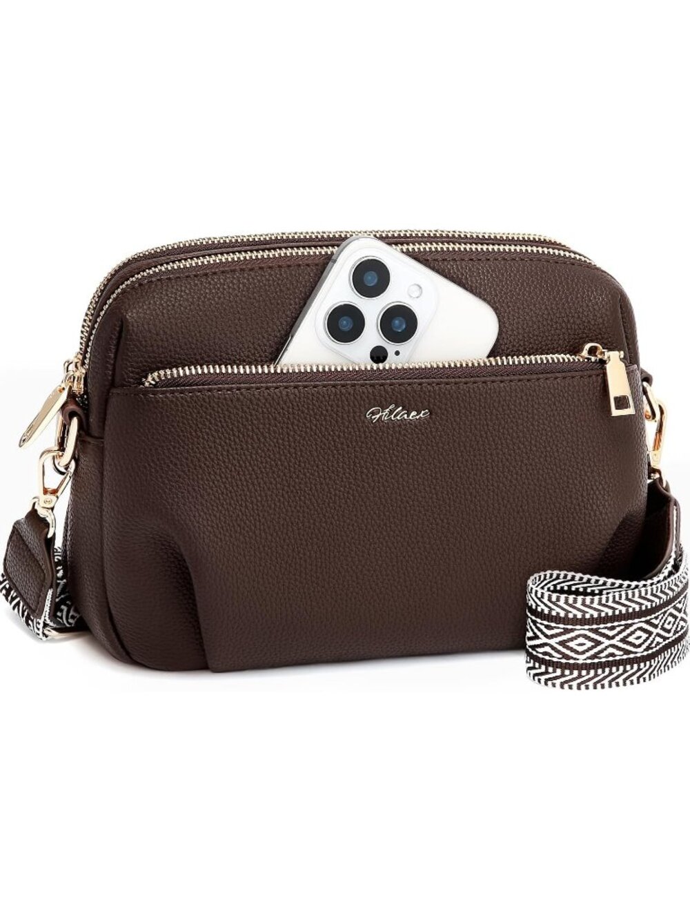 Women's Dark Brown Vegan Leather RFID Anti Theft Designer Purse Crossbody Bag